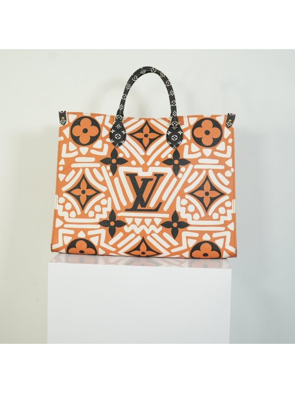 Louis Vuitton Onthego MM LV Crafty Tote Bag Caramel Cream Black Monogram
